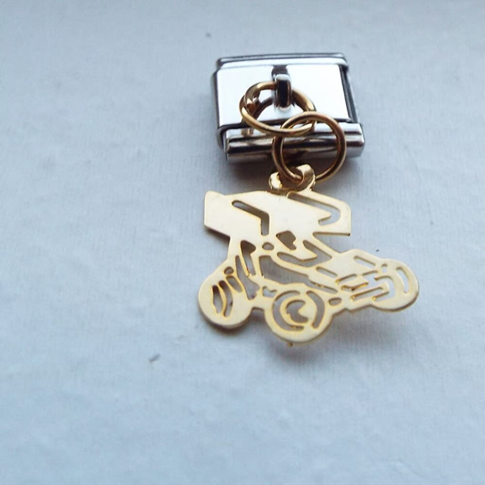 Gold metal go cart dangle 9mm stainless steel italian charm bracelet link new